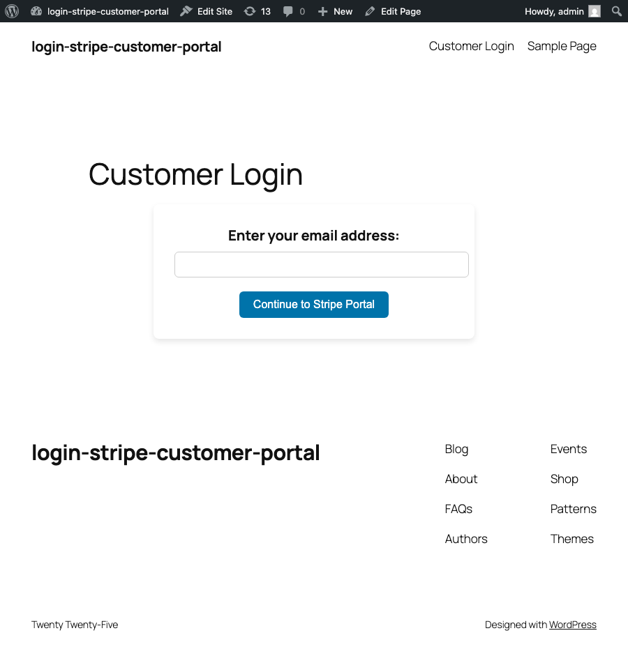 The login form rendered on a WordPress page via the shortcode